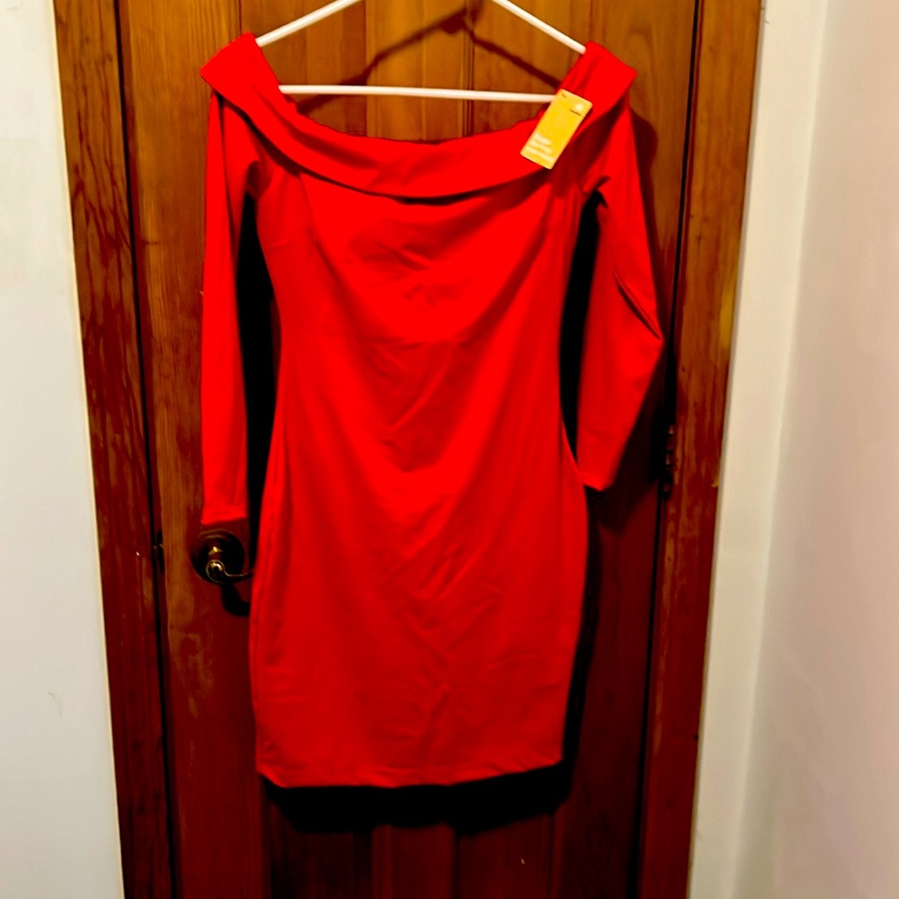 Off the should red Popilush dress with spanks attached